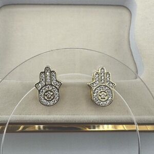 14k‎ Gold plated Hamsa Hand earrings with clear stones